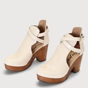 FREE PEOPLE CEDAR AFTERGLOW LEATHER WOOD CLOG SIZE 38.5